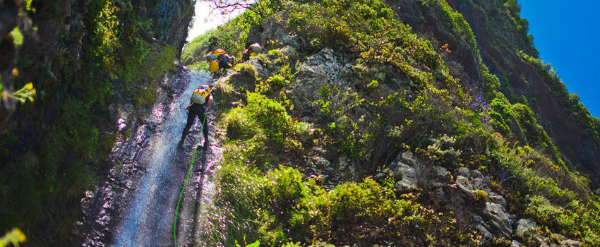 Canyoning in Madeira down the waterfall