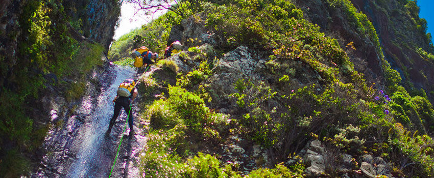 Canyoning in Madeira Islands on a sunny day