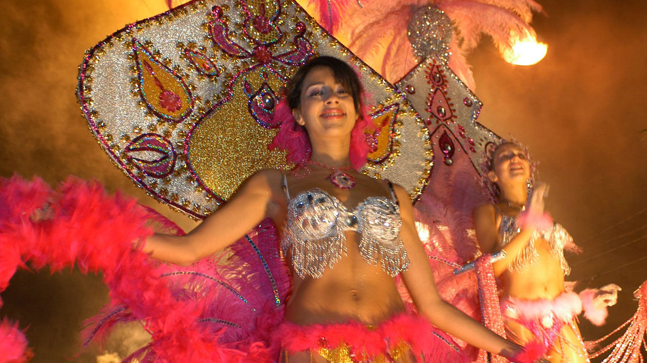 Girl in a parade in Madeira Carnival